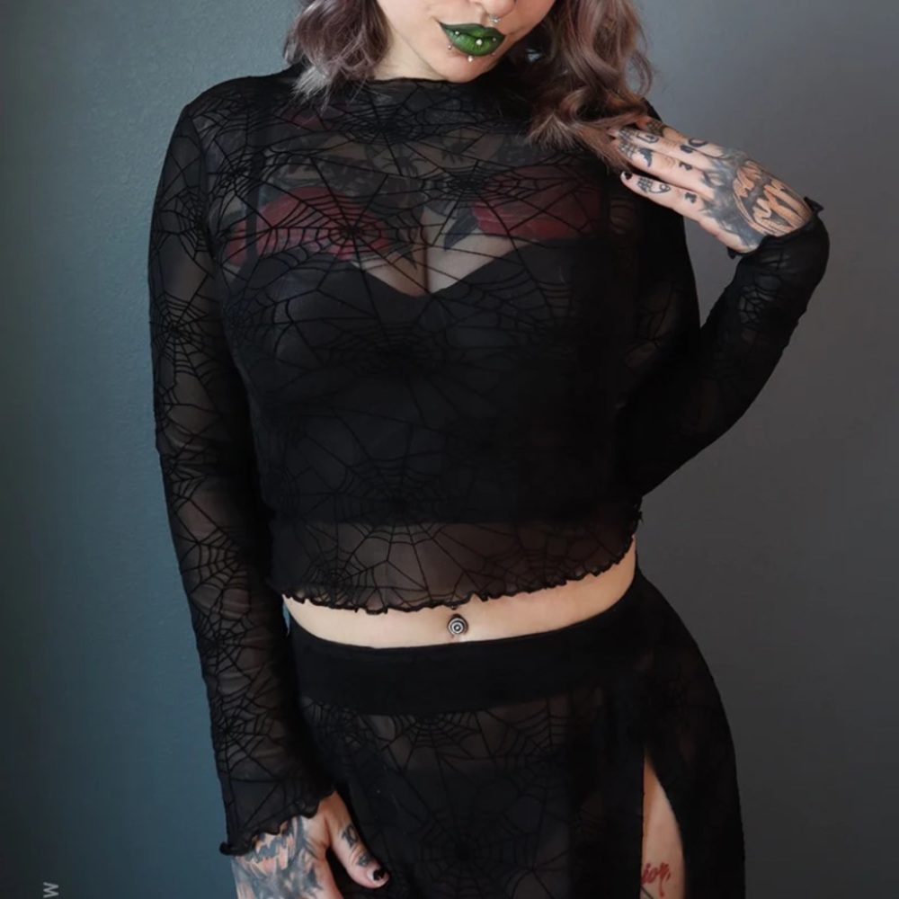 Forest Ink Woman’s size LARGE spider mesh crop top. Never worn.